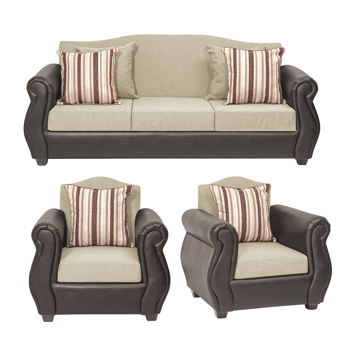 Juego de Living Innovamuebles Azucena Sofá 3 Cuerpos + Dos Sillones 1 Cuerpo Beige 