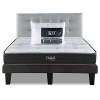 Combo Cama Europea Prelude Radiant 2 Plazas Normal + Respaldo Urban Plata + Pack Almohadas