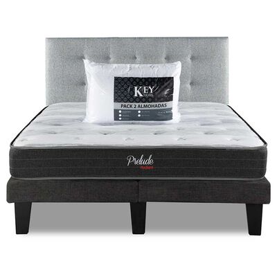 Imagen 1 del producto Combo Cama Europea Prelude Radiant 2 Plazas Normal + Respaldo Urban Plata + Pack Almohadas