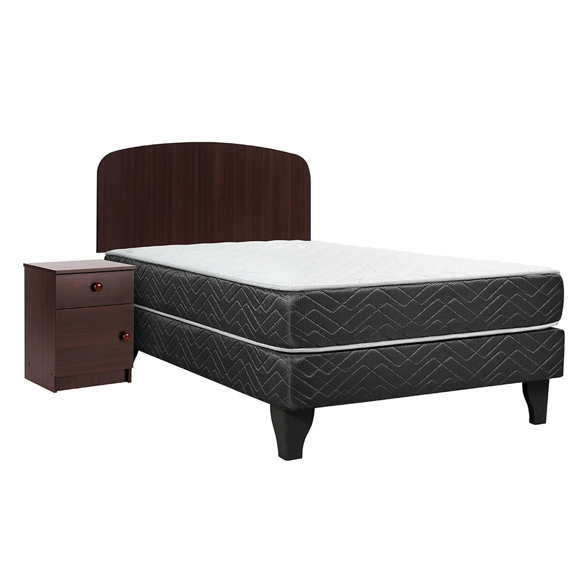 Cama Europea Celta 1,5 Plazas New Mega + Respaldo + Velador Cordoba
