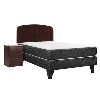 Cama Europea Celta 1,5 Plazas New Mega + Respaldo + Velador Cordoba