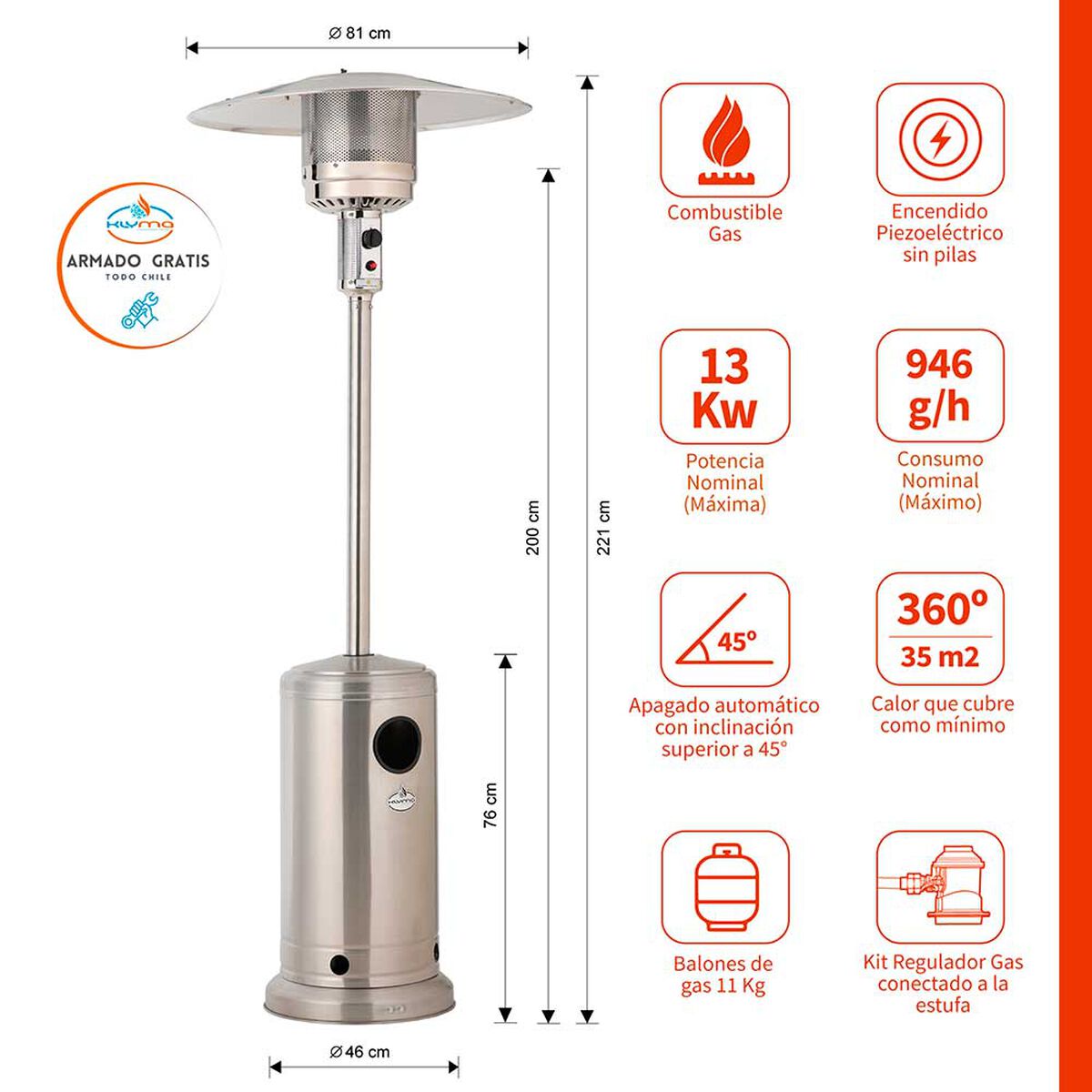Estufa a Gas Exterior Terraza Klyma Setax Inox