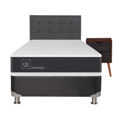 Imagen 1 del producto Box Spring CIC 1,5 Plazas New Ortopedic + Respaldo + Velador Eufrates
