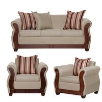 Juego de Living Ruzam Mobel Atenas Sofá 3 Cuerpos + Dos Sillones 1 Cuerpo Lino Beige