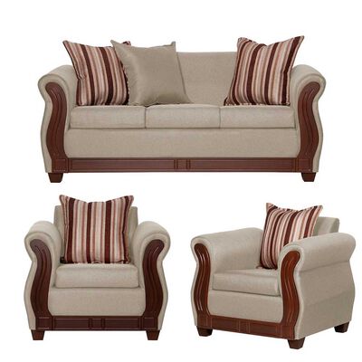 Juego de Living Ruzam Mobel Atenas Sofá 3 Cuerpos + Dos Sillones 1 Cuerpo Lino Beige