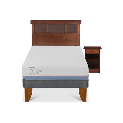 Cama Europea CIC 1,5 Plazas Excellence Plus + Respaldo + Velador New Dublin Caramel