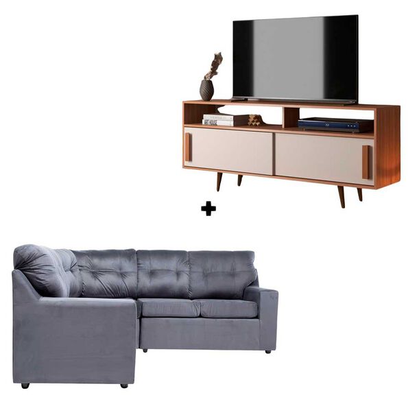 Rack Almore Belen Freijoy Off Whie y Gris Hasta 65"" + Seccional