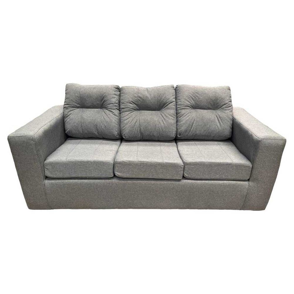 Juego de Living Kea Nize Sofá 3 Cuerpos + Dos Pouf Tela Gris