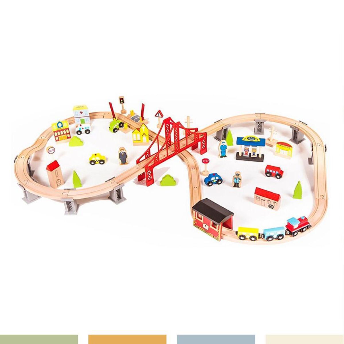 Pista de Autos y Tren de Madera 70Pcs Band&uacute;