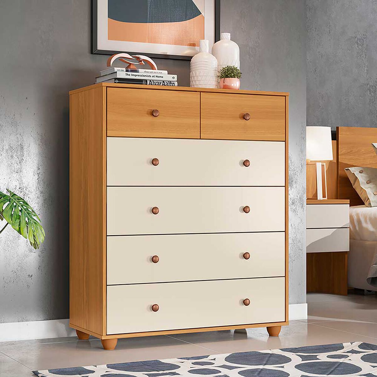 Cómoda Vekkahome Vittoria 6 Cajones Beige
