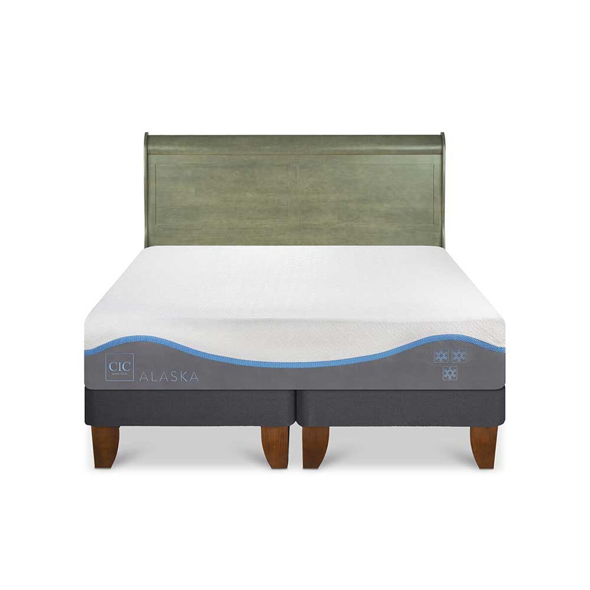 Cama Europea CIC Base Dividida 2 Plazas Alaska + Respaldo Miro Olivo