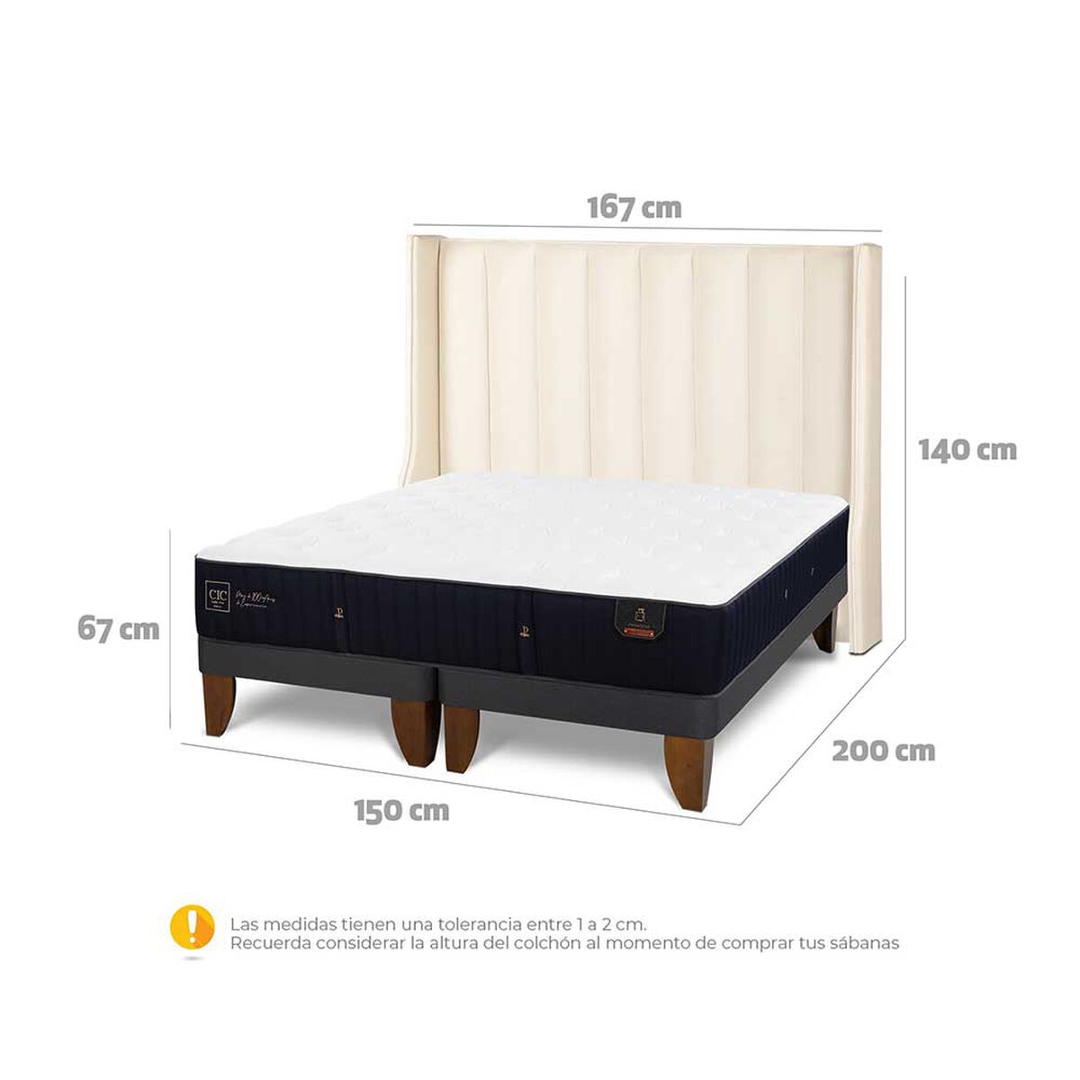 Cama Europea CIC Base Dividida 2 Plazas Premium + Respaldo Panaro