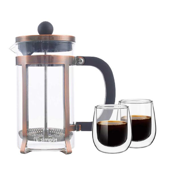 Pack Cafetera Francesa 600 ml + Set 2 Tazas 80 ml Simplit Negro