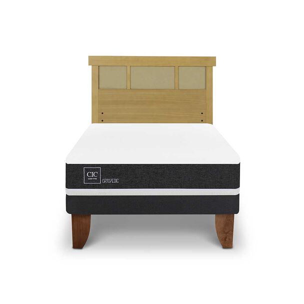 Cama Europea CIC 1,5 Plazas Ortopedic + Respaldo Dublin Mostaza