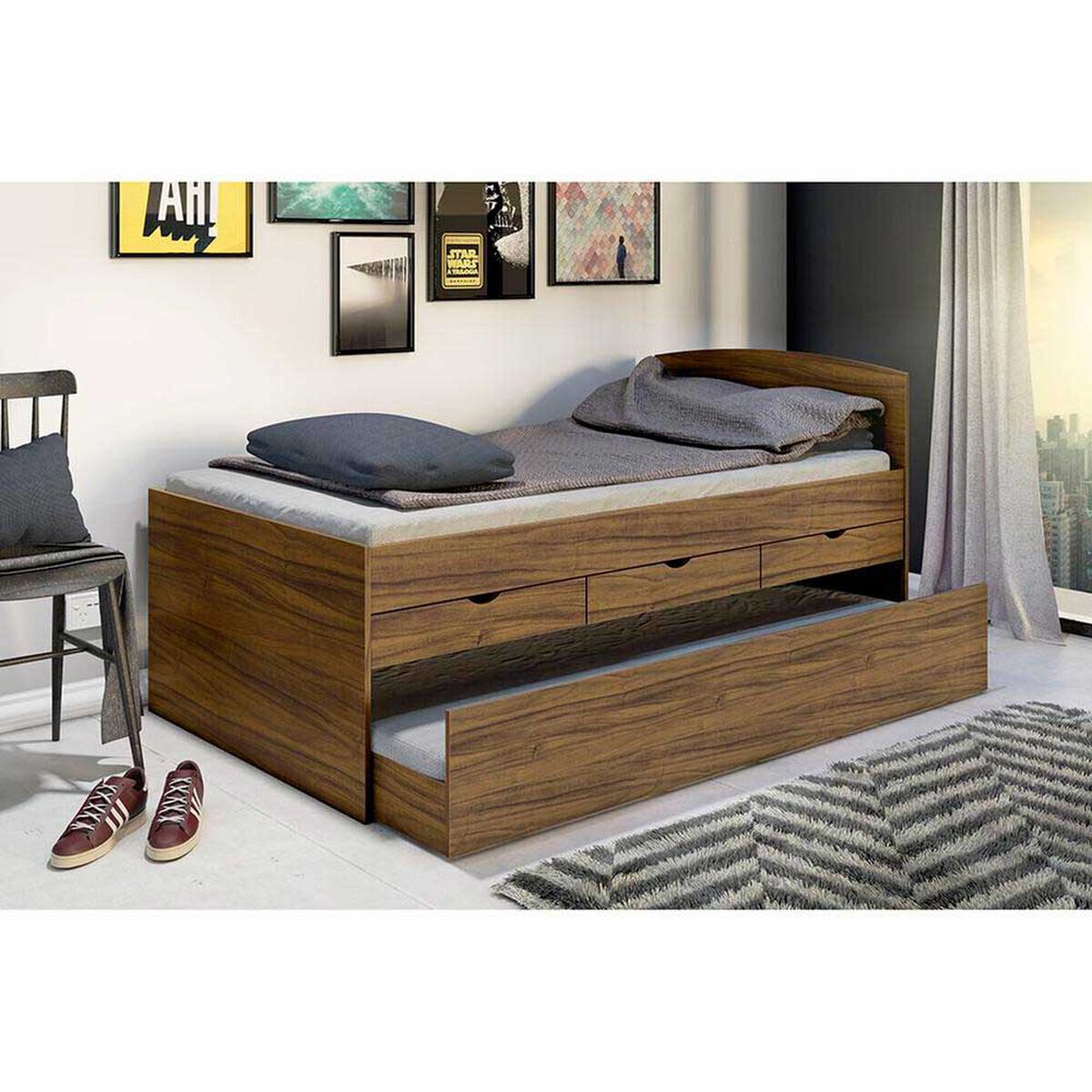 Cama Nido Casanova 1,5 Plazas Juvenil 3 Cajones Nogal