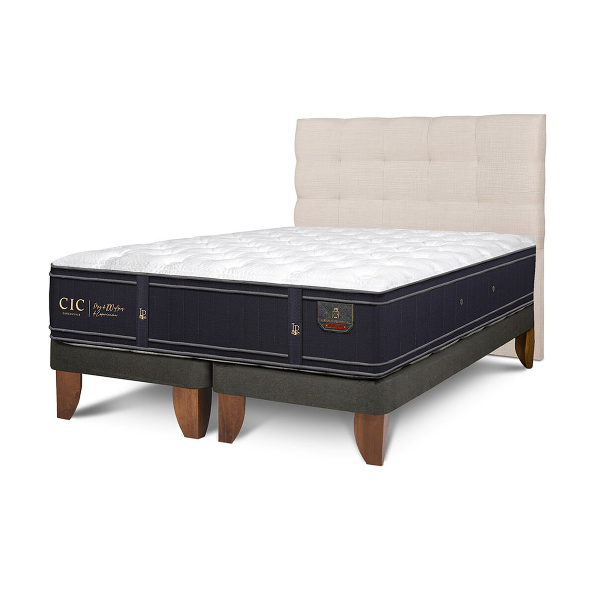 Cama Europea CIC Base Dividida 2 Plazas Grand Premium + Respaldo Ebro