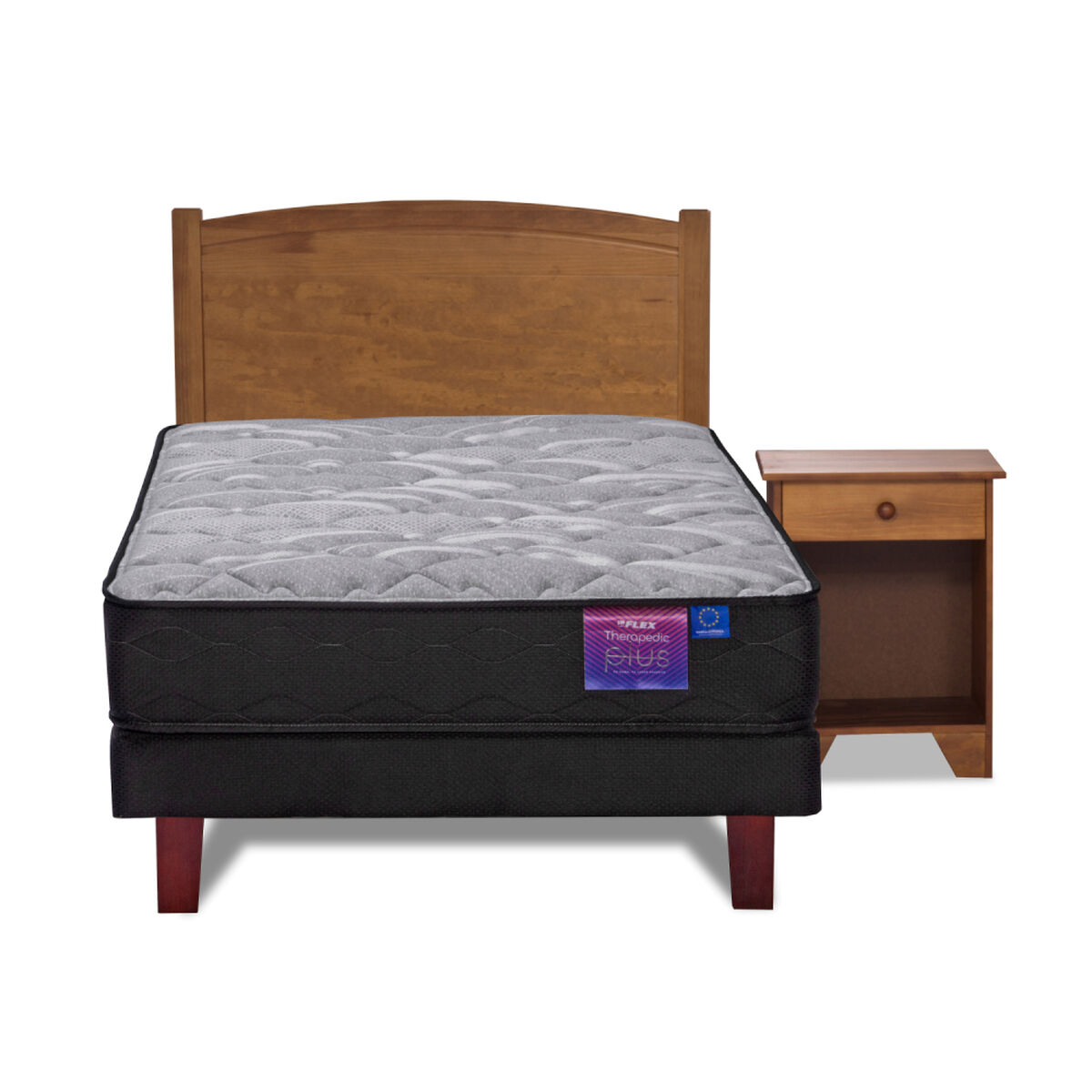 Cama Europea Flex 1,5 Plazas Therapedic Plus + Respaldo + Velador Arezzo