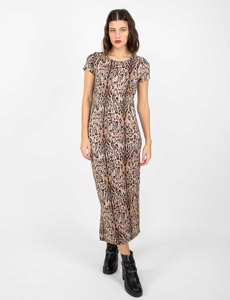 Vestido Maxi Animal Print Manga Corta Mujer Fiorucci