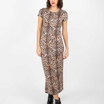 Vestido Maxi Animal Print Manga Corta Mujer Fiorucci