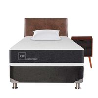 Box Spring CIC 1,5 Plazas New Ortopedic + Respaldo + Velador Baker + Almohada