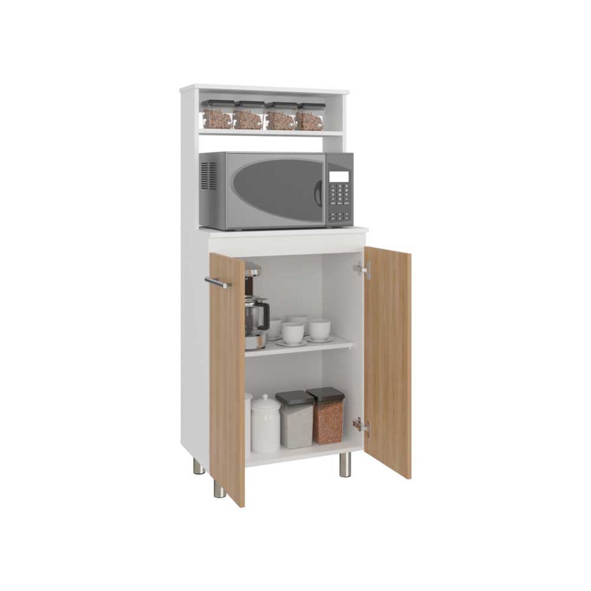 Mueble De Microondas Tuhome Sedona 2 P Blanco Y Fresno Europeo