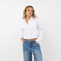 Blusa Crop Manga Largas Mujer Icono Blanco, Burdeo, Cafe, Negro