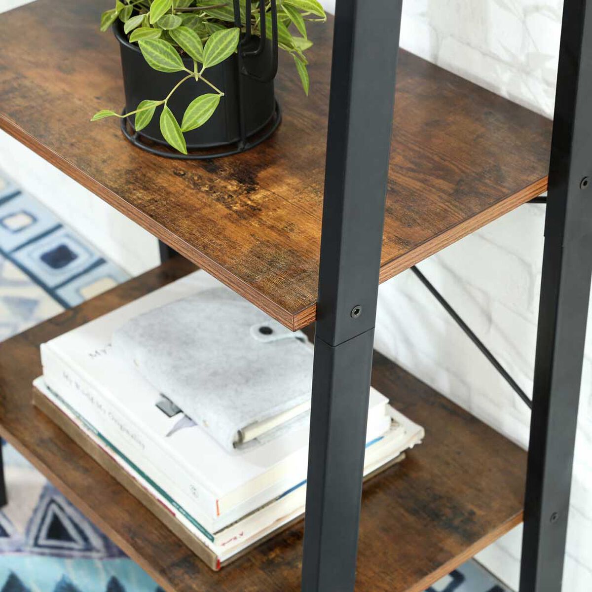 Repisa Escalera Fm Furniture Metalwood Colection Marrón Rústico