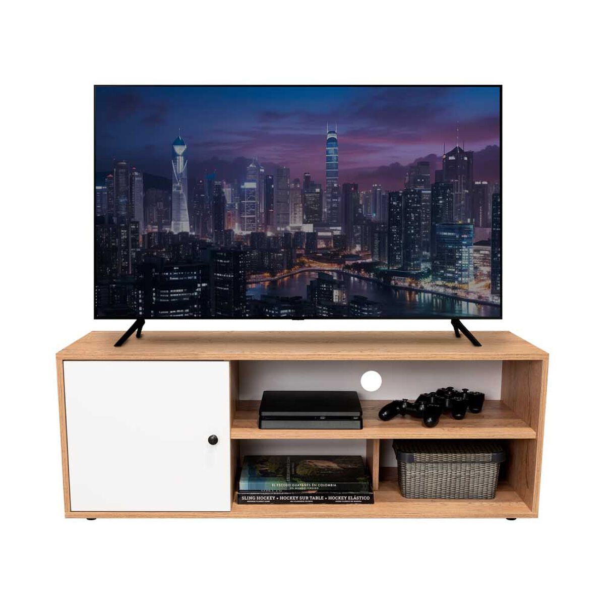 Rack TV TuHome Noah 55" Macadamia y Blanco