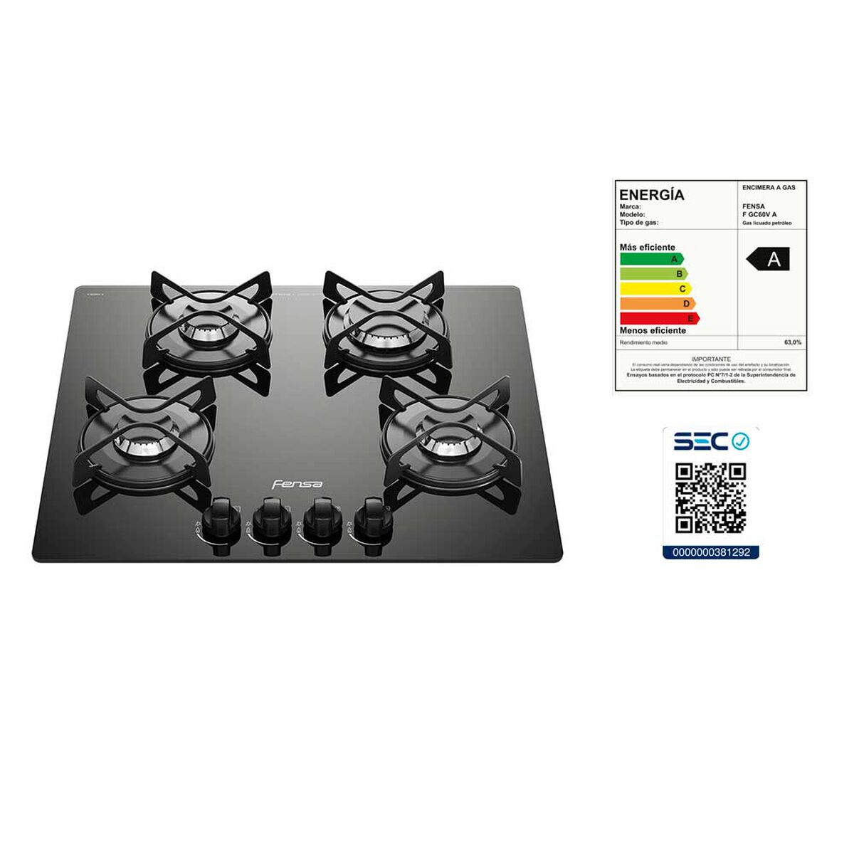 Encimera a Gas Fensa F GC60V A 4 Quemadores