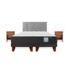Cama Europea Europedic Dual 2 Plazas Box B/D + Respaldo Royal Gris + Velador Atenas