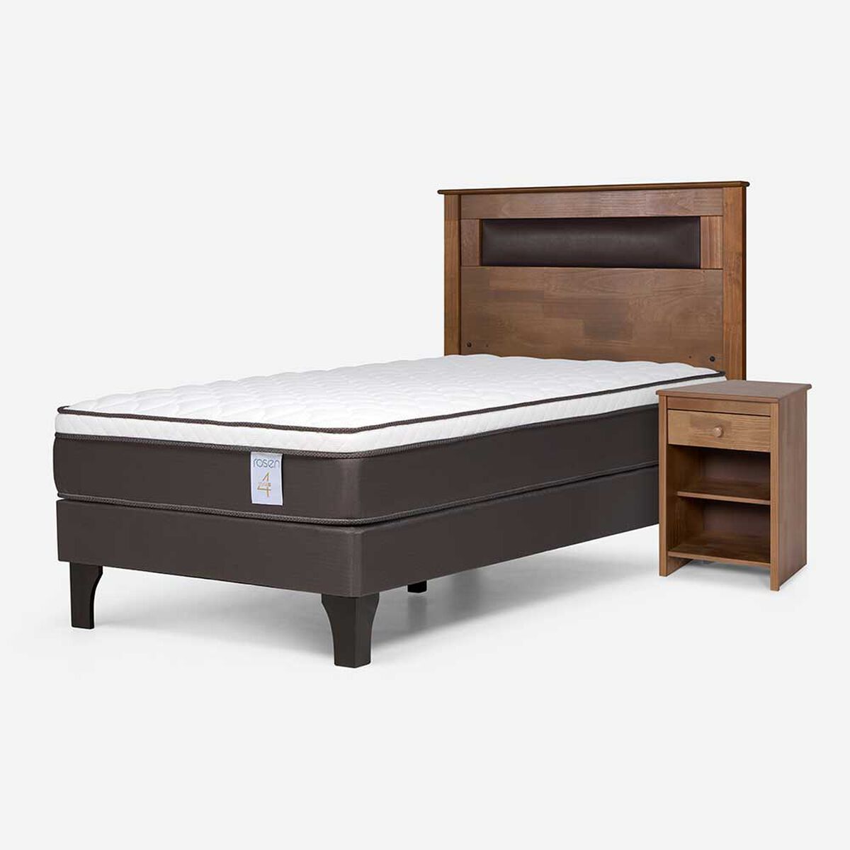 Cama Europea Rosen 1,5 Plazas New Style 4 Plus + Respaldo + Velador Ferrarra