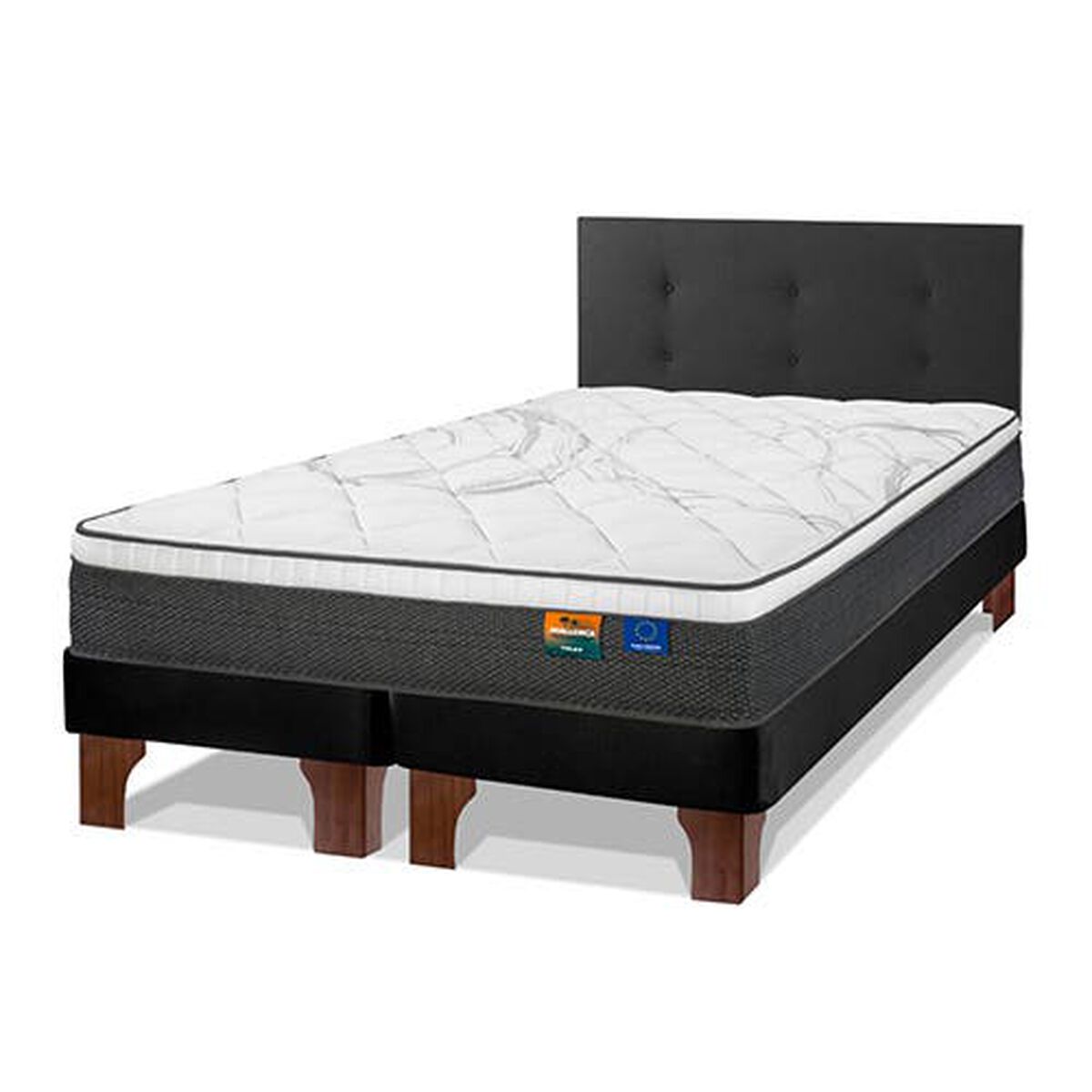 Cama Europea Flex Base Dividida 2 Plazas Mallorca + Respaldo Royal Negro