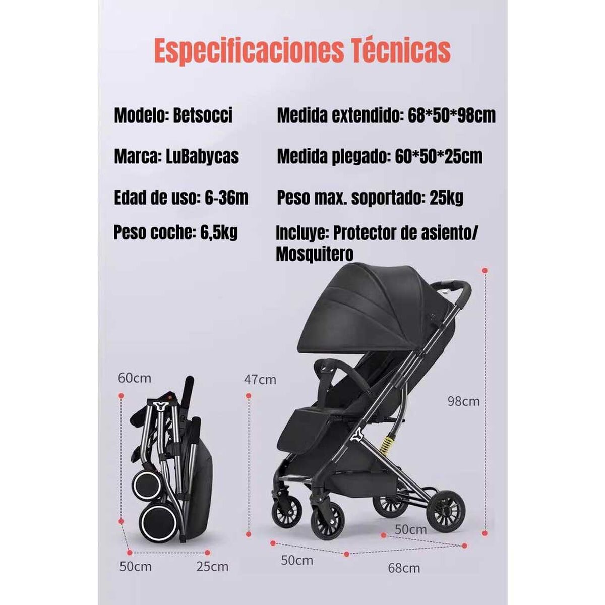 Coche de Paseo V6 Compacto con Accesorios Lubabycas
