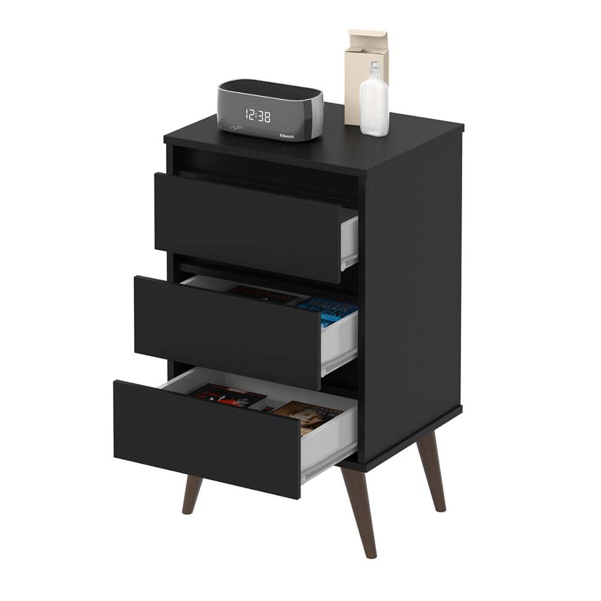 Velador Onessta Wood 3 Cajones Negro