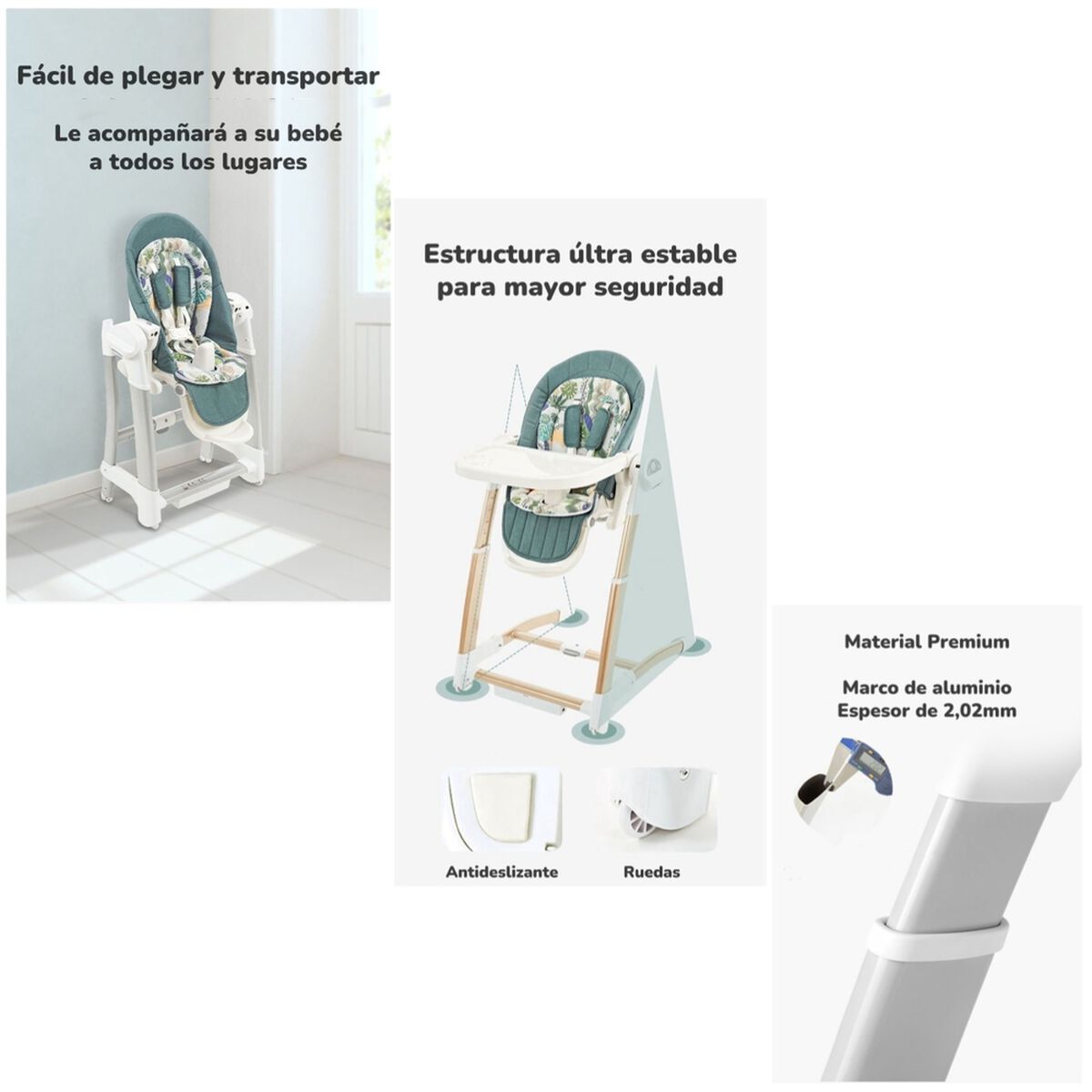 Silla de Comer y  Columpio Mecedor Lujoso Lubabycas Gris