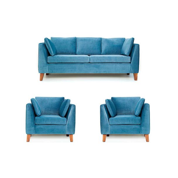 Juego de Living Barra Design Estocolmo Sofá 3 Cuerpos + Dos Sillones 1 Cuerpo Petróleo