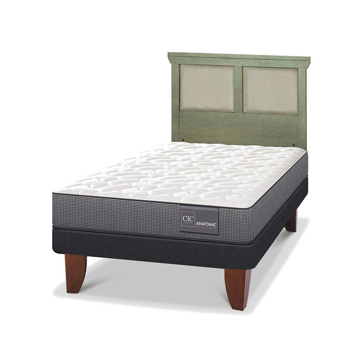 Cama Europea CIC 1,5 Plazas Anatomic + Respaldo Torino Olivo