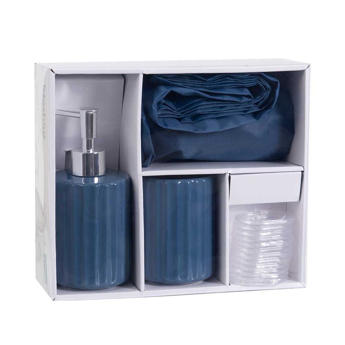 Set Cortina de Baño 4 Piezas Mashini Liso Azul