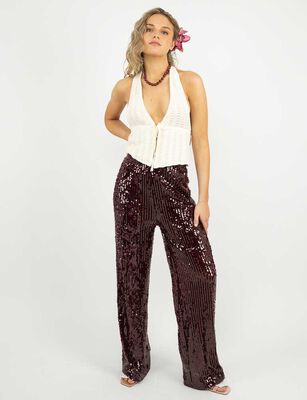 Imagen 2 del producto Pantalón Lentejuelas Mujer Icono Burdeo