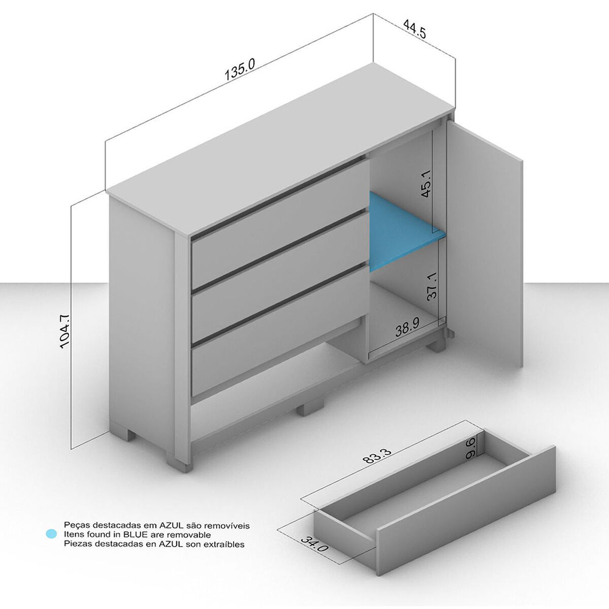 C&oacute;moda Vekkahome Coimbra 4 Cajones 1 Puerta Blanco
