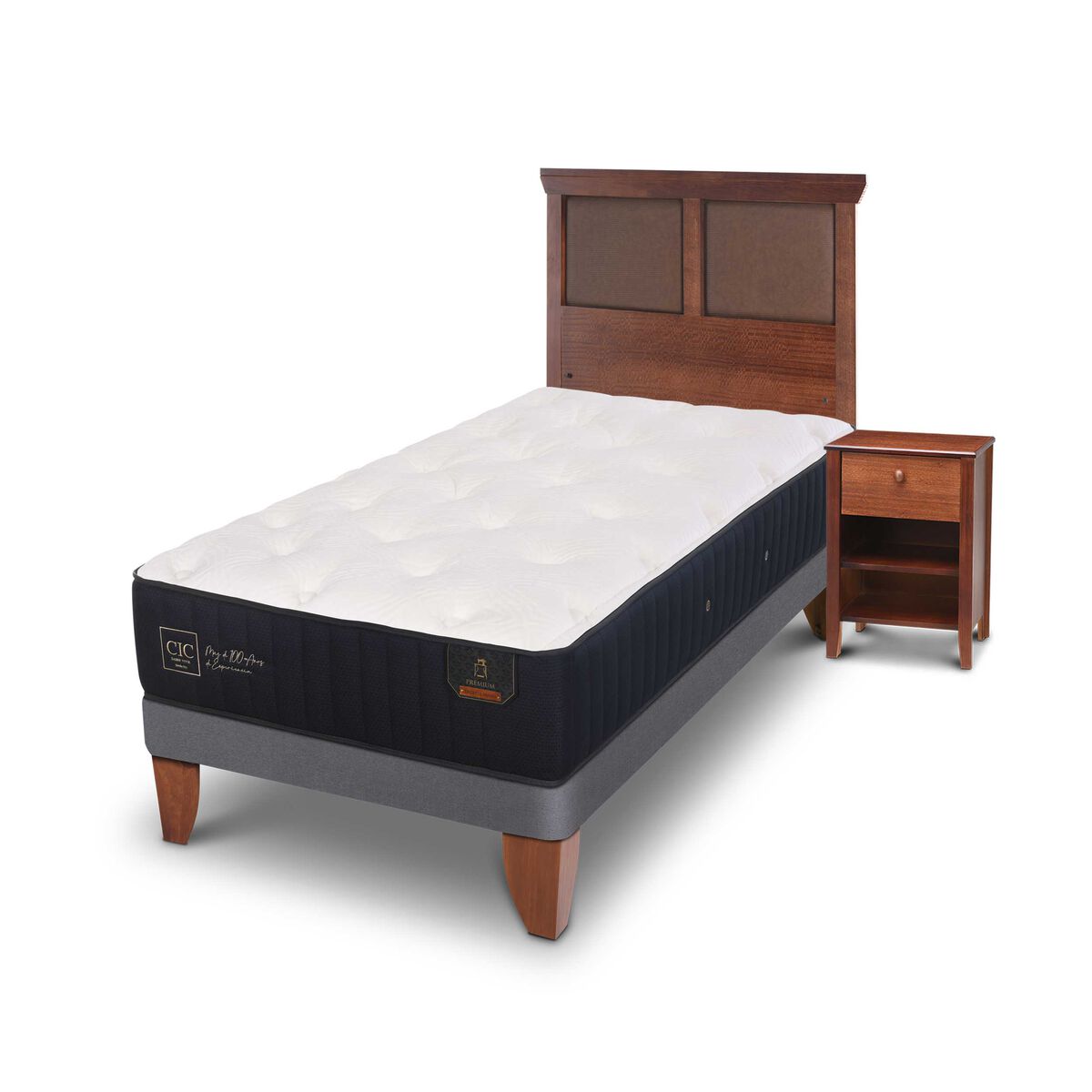 Cama Europea CIC 1,5 Plazas Premium + Respaldo + Velador