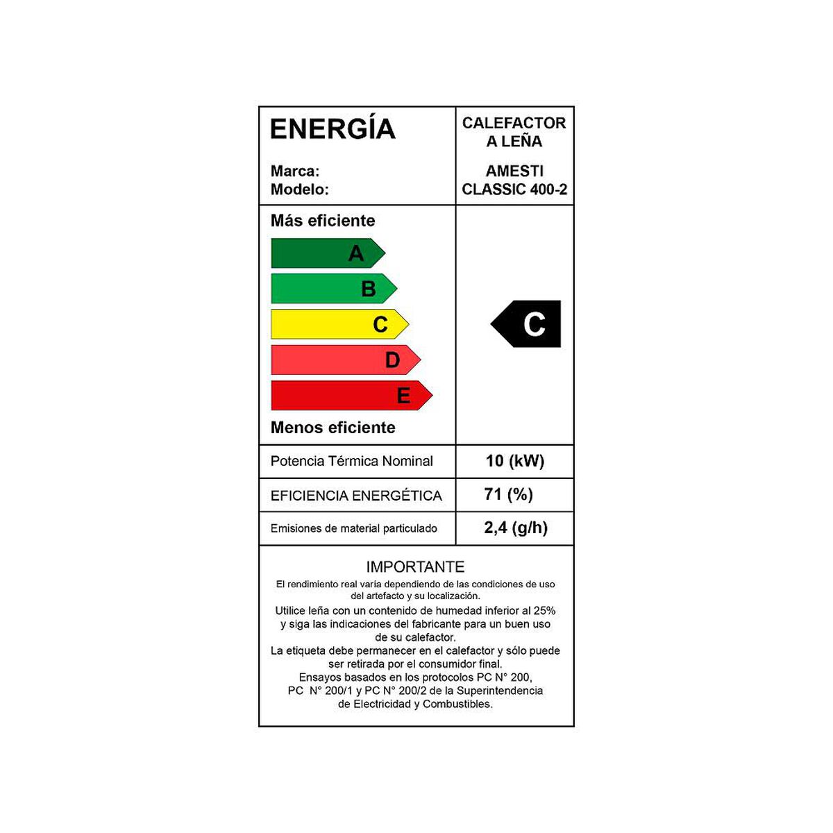 Combustión a Leña Amesti Classic 400