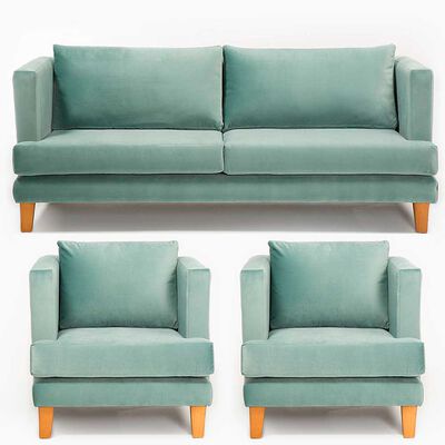 Juego de Living Barra Design Larisa Sofá 3 Cuerpos + Dos Sillones 1 Cuerpo Verde Claro
