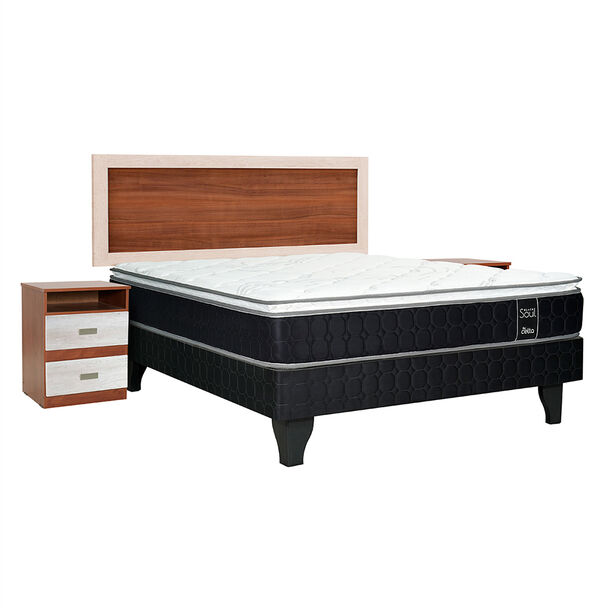 Cama Europea Celta 2 Plazas Black Soul + Respaldo + 2 Veladores Alicante