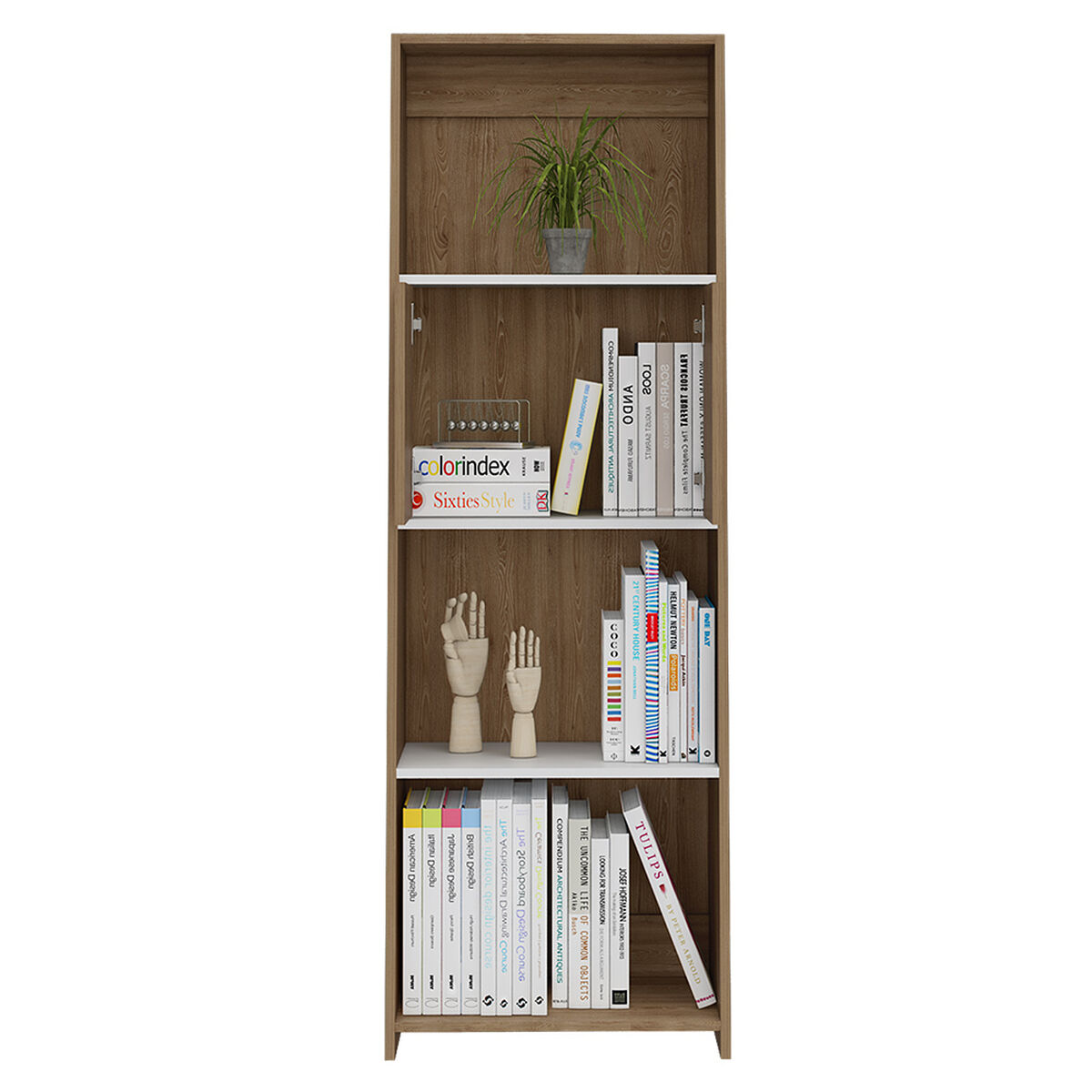 Biblioteca Note 1,60 Cm  2 Puertas - Blanco Hg / Miel