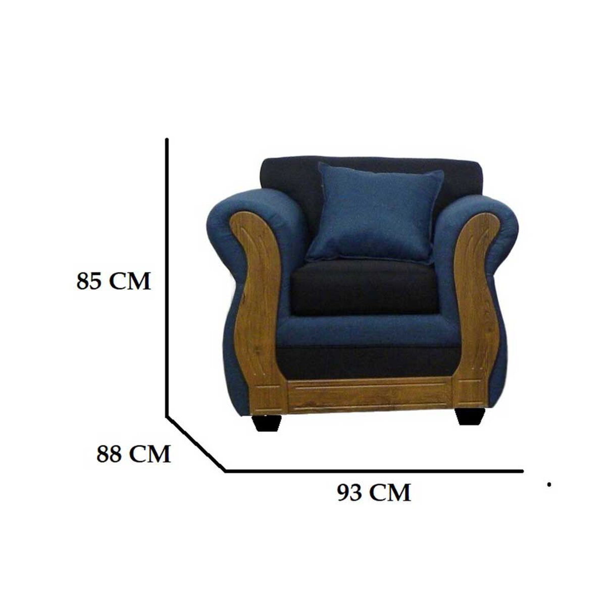 Juego de Living Almore Emilia Sofá 3 Cuepos + Dos Sillones 1 Cuerpo Azul Negro