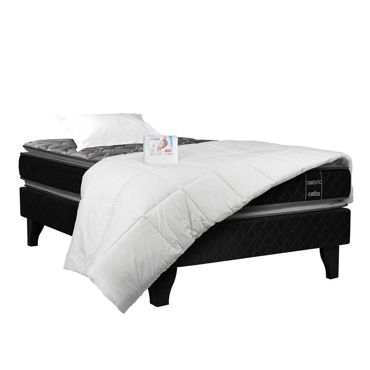 Cama Europea Celta 1,5 Plazas Terapeutic + Set Textiles + Almohada