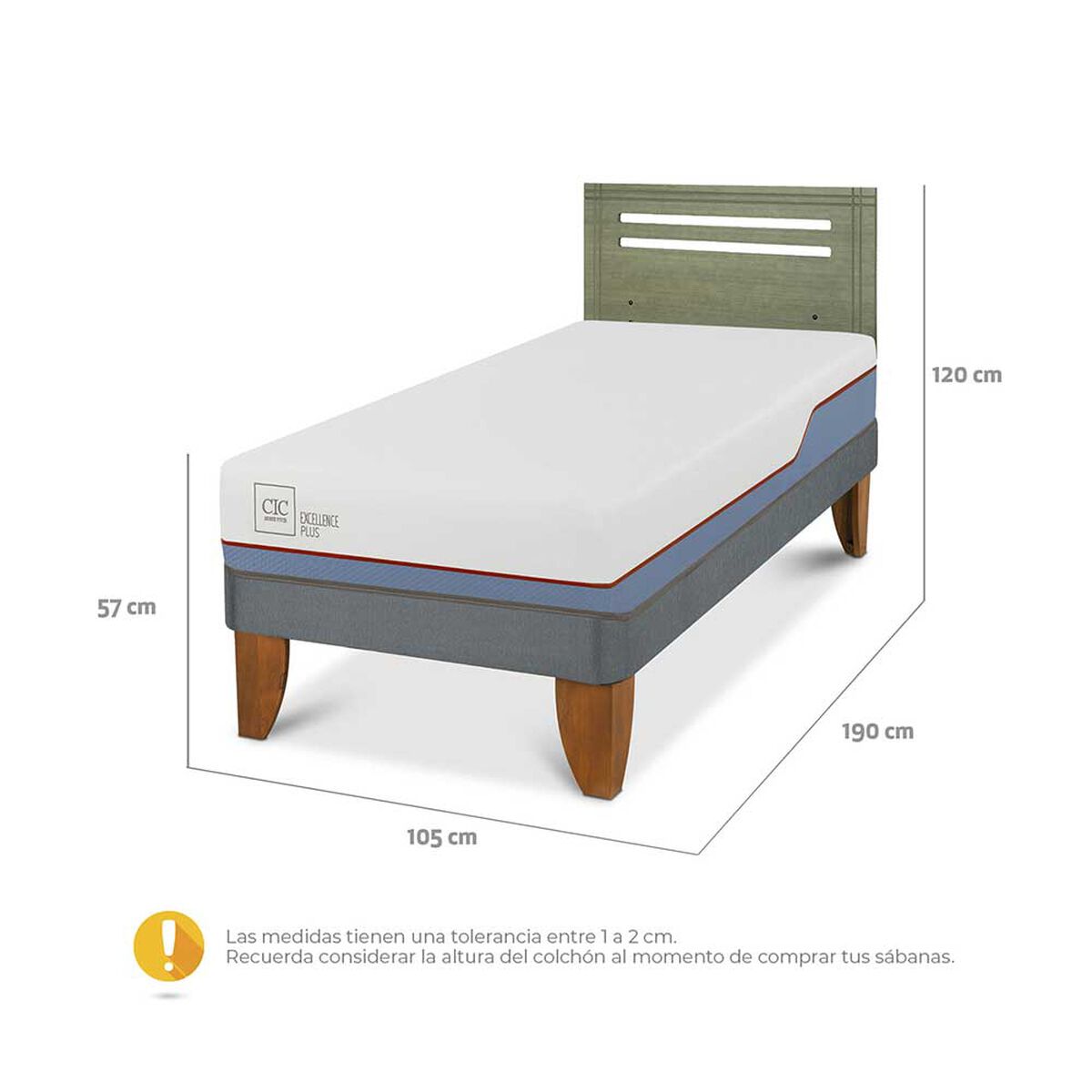 Cama Europea CIC 1,5 Plazas Excellence Plus + Respaldo Munich Olivo