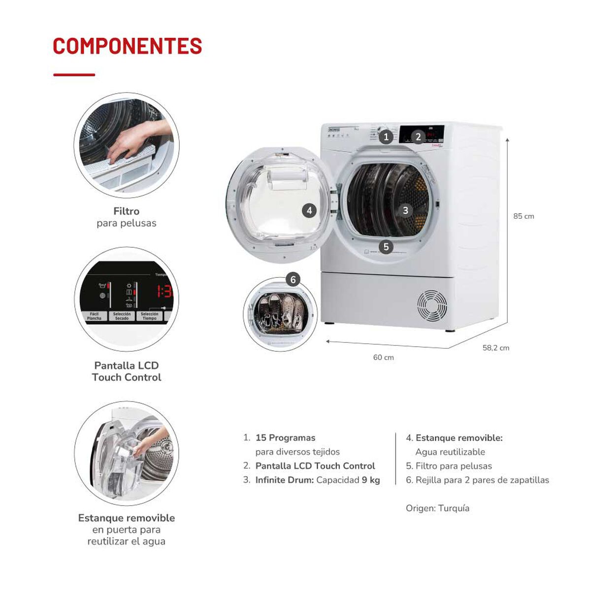 Secadora de Ropa Thomas TH-D9KCBC 9 kg. Condensación con Bomba Calor