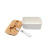Set Mantequillero Cerámica Tapa Bamboo + Cuchillo 600 ml Simplit Blanco